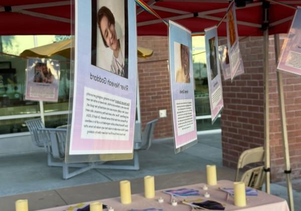 Photos of those who have passed away handing on a wire in an effort to remember and commemorate them.